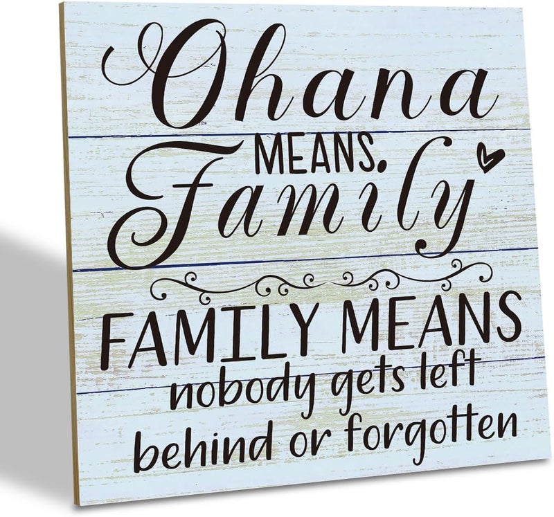 SUSZDOU Family Wooden Plaque, “Family Means Nobody Gets Left Behind or Forgotten”, 6.2x6.2 Inch Table Art Sign, Farmhouse Quote Decor for Living Room or Home Tabletop F - Image 1